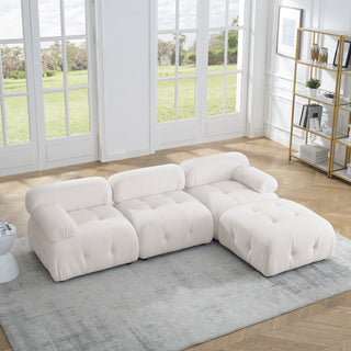 Modular Sectional Sofa – Button Tufted Design, DIY Combination, L-Shaped Couch with Reversible Ottoman, Ivory Teddy Fabric