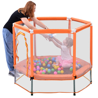 55'' Toddlers Trampoline with Safety Enclosure Net and Balls, Indoor Outdoor Mini Trampoline for Kids