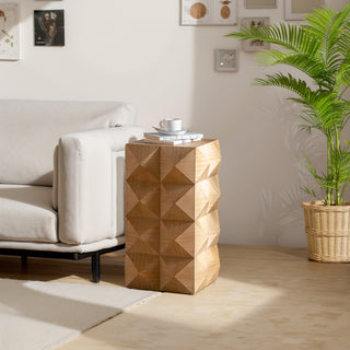 23.62" Retro Three-Dimensional Embossed Pattern Side Table – Wooden Nightstand with Vintage Design