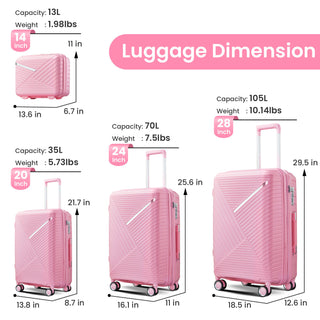 4-Piece Luggage Set (14/20/24/28), Expandable Lightweight Suitcase with 4 Double 360° Mute Spinner Wheels, Durable PP Materials, TSA Lock Travel Luggage