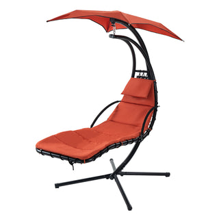 Hanging Chaise Lounger with Removable Canopy, Outdoor Swing Chair with Built-in Pillow, Hanging Curved Chaise Lounge Chair Swing for Patio Porch Poolside, Hammock Chair with Stand (Orange)