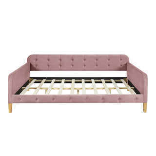 Full Size Upholstered Daybed with 4 Support Legs, Pink