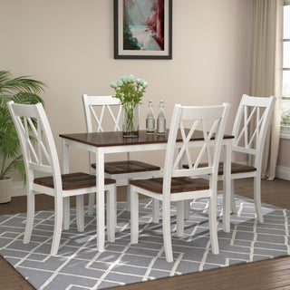 TOPMAX 5-Piece Dining Table Set Home Kitchen Table and Chairs Wood Dining Set, White+Cherry