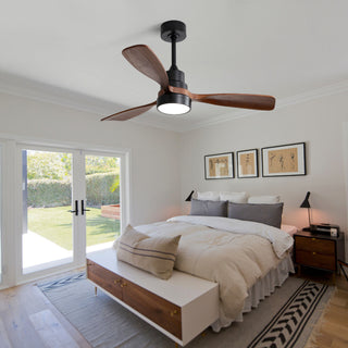 48 Inch Wood Ceiling Fan With 3 Solid Wood Blades Remote Control Reversible DC Motor For Living Room