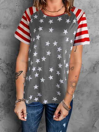 Full Size Star Striped Round Neck Short Sleeve T-Shirt