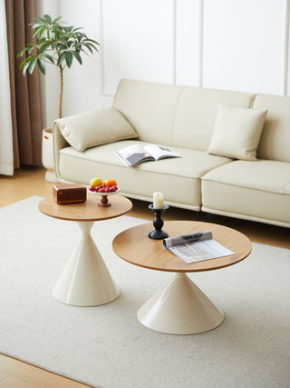 ROUND COFFEE TABLE WHITE+WOOD