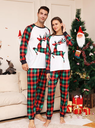 Full Size Reindeer Graphic Top and Plaid Pants Set