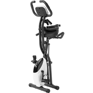 Folding Exercise Bike, Fitness Upright and Recumbent X-Bike with 16-Level Adjustable Resistance, Arm Bands and Backrest