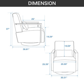 30.3"W Swivel Modern Upholstered Accent Chair with Solid Wood Armrests and 360 Degree Comfy Lounge Reading Chair, Side Armchair for Hotel, Bedroom, Living Room, Office, and Nursery Room. Gray