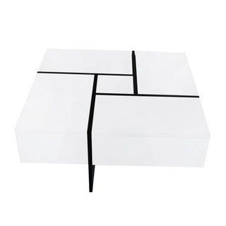 On-Trend Unique Design Coffee Table with 4 Hidden Storage Compartments, Square Cocktail Table with Extendable Sliding Tabletop, UV High-Gloss Finish, Center Table for Living Room, 31.5" x 31.5"