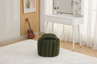 060-Chenille Fabric Modern Knot Design Ottoman Makeup Stool Footstool, Comfortable and Stylish Seat for Living Room, Bedroom,Green