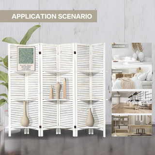 Room Divider with Shelves, 6 Panel Room Dividers and Folding Privacy Screens, Partition Room Divider Temporary Wall, Freestanding Room Divider for Home Office Studio Apartment (White)