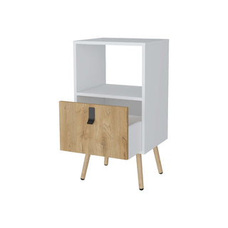 White and Macadamia Open Shelf Tall Nightstand