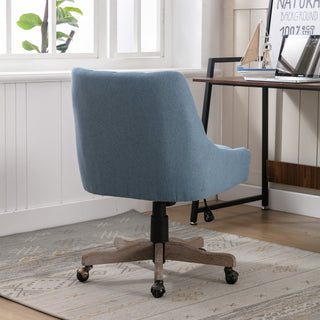 COOLMORE Office Chair Adjustable Height Swivel Chair with Wheels Linen Fabric Upholstered Computer Desk Chair with Wooden Legs (Navy Linen)