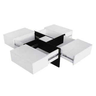 On-Trend Unique Design Coffee Table with 4 Hidden Storage Compartments, Square Cocktail Table with Extendable Sliding Tabletop, UV High-Gloss Finish, Center Table for Living Room, 31.5" x 31.5"