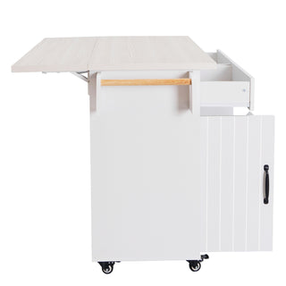 K&K Kitchen Island with Trash Can Storage Cabinet, Drop Leaf, Spice Rack, Towel Rack, Drawer, Rolling Kitchen Cart on Wheels with Adjustable Shelf, White
