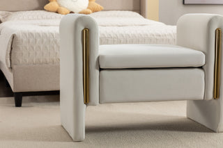 031-Velvet Fabric Single Bench Shoe Bench Makeup Bench For Bedroom Indoor,Ivory