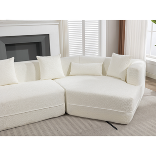 [VIDEO PROVIDED][ New And Upgraded Extended Edition]Modular sofa , modern minimalist style sofa,  upholstered ,  free combination, round fiber fabric, anti-wrinkle fabric,Dimension exten, creamy-white