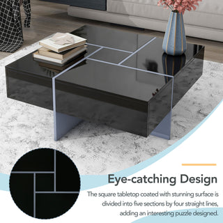 ON-TREND Unique Design Coffee Table with 4 Hidden Storage Compartments, Extendable Sliding Top, UV High-Gloss Finish, Square Cocktail Table for Living Room, 31.5" x 31.5"