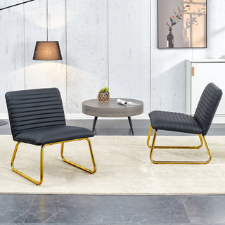 Black minimalist armless sofa chair with Pu backrest and golden metal legs, ideal for offices, restaurants, kitchens, and bedrooms