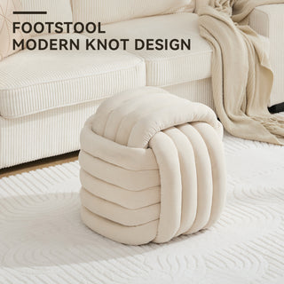 060-Chenille Fabric Modern Knot Design Ottoman Makeup Stool Footstool, Comfortable and Stylish Seat for Living Room, Bedroom ,Beige