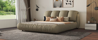 Queen Size Luxury Upholstered Bed With Thick Headboard, Vevet Queen Bed with Oversized Padded Backrest, Cinerous