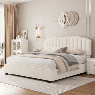 LIFT UP BEIGE VELVET FULL SIZE BED