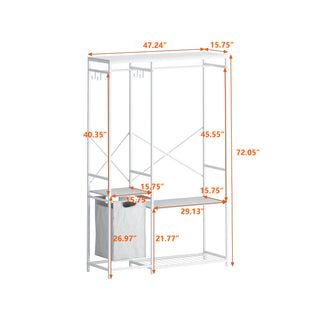 Portable Wardrobe Clothes Rack, Freestanding Clothing Rack with Bottom Mesh Storage, Multi-Functional Bedroom Clothing Rack with Premium Oxford Cloth Storage Bag, White