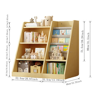 Wooden Toy Storage Organizer Cabinet Natural/ Wood Kids Bookshelf  Children Bookcase Toddler Baby Sling Book Rack Adjustable Shelf for Playroom Bedroom Nursery Hallway School Kindergarten Living room