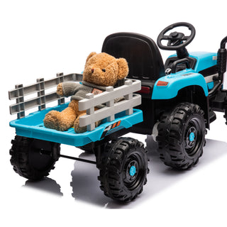 Ride on Tractor with Trailer,12V Battery Powered Electric Tractor Toy w/Remote Control,electric car for kids,Three speed adjustable,Power display, USB,MP3 ,Bluetooth,LED light,Two-point safety belt