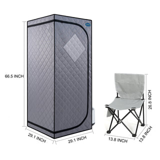 Full Size Portable Grey Steam Sauna tent–Personal Home Spa, with Steam Generator, Remote Control, Foldable Chair, Timer and PVC Pipe Connector Easy to Install.Fast heating, with FCC Certification