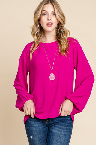 BOMBOM Textured Balloon Sleeve Top