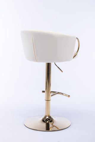 Set of 2 luxurious Ivory Velvet Bar Stools with Gold Legs, Chrome Footrest, Swivel & Adjustable Height