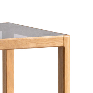 Natural Oak Wood End Table with Tempered Glass for Living Room, Dinning Room, or Bedroom