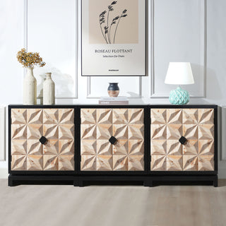 3D Geometric Carved Double-Door Cabinet – Manufactured Wood Storage Cabinet, Modern Decorative Furniture