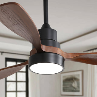 48 Inch Wood Ceiling Fan With 3 Solid Wood Blades Remote Control Reversible DC Motor For Living Room