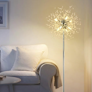 Crystal Floor Lamp for Bedroom, Floor Lamp for Living Room, Elegant Standing Lamp, 69" Tall Pole Lamp, Modern Floor Lamp for Room Decor, 32 Firework Crystal Harnesses Included, Chrome Finish