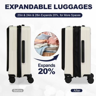 Luggage,with front opening,TSA approved lock,hardshell suitcase,White