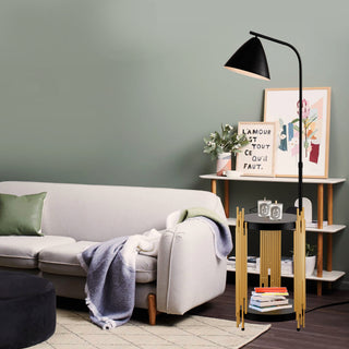 Luxury Shelves Floor Lamp for Living Room, Industrial Metal Lampshade Tall Standing Lamp, Reading Light for Bedroom and Office (E26 Bulb Not Included) - Matte Gold and Matte Black