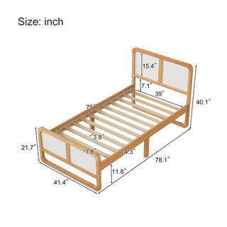 Modern Style Twin Size Solid Wood Platform Bed for Kids, Teens, Adults, No Box Spring Needed, Walnut and White