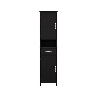 Double Door Narrow Height Slim Floor Standing Cabinet with 2 Adjustable Shelves-Black