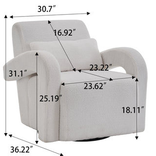 Cozy white Teddy Fabric Armchair - Modern Sturdy Lounge Chair with Curved Arms and Thick Cushioning for Plush Comfort