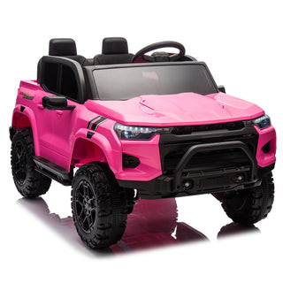 24V10A Two-seater Kids Ride On Electric Pickup, kids ride on toy W/parents remote control,4WD 800W motors,Two Safety belts,High Gate Safety Design,USB,Bluetooth, Speed 2.49-3.73MPH for kids aged 3+.