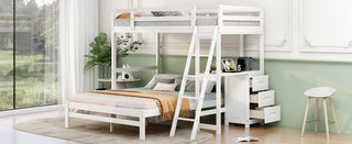 Twin over Full Bunk Bed with Built-in Desk and Three Drawers, White