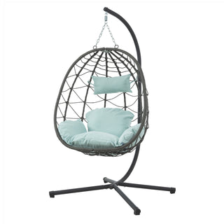 Egg Chair with Stand Indoor Outdoor Swing Chair Patio Wicker Hanging Egg Chair Hanging Basket Chair with Stand for Bedroom Living Room Balcony