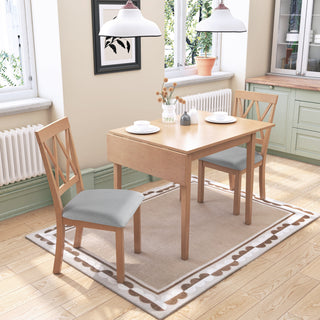 3 Piece Kitchen Dining Set with Drop Leaf Dining Table and 2 Dining Upholstered Chairs, Dining Room Set for Small Places, Natural