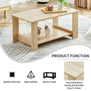 Modern minimalist log colored double layered rectangular coffee table, tea table.MDF material is more durable,Suitable for living room, bedroom, and study room.35.4"*19.6"*16.5" CT-16