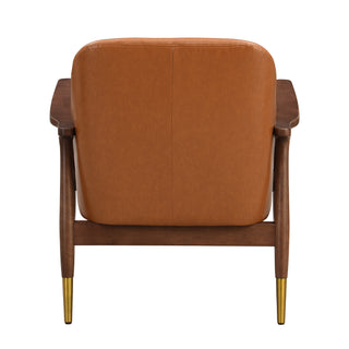 29.2'' Mid-Century Faux Leather Accent Chair with Cushioned Seat, Solid Wood Frame, and Brass-Tipped Legs – Ideal for Living Room, Bedroom, or Office Lounge