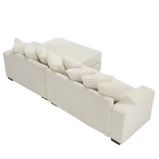 [NEW ARRIVED] [VIDEO PROVIDED] Oversized Two-Piece  Couches,  L Shaped Sofa, Corduroy, Right Chaise Daybed,with Armrests,Eight Throw Pillows,Corner Sofa,Easy To Assemble, Beige