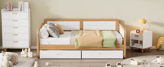 Twin Size Solid Wood Daybed with 2 Storage Drawers for Limited Space Kids, Teens, Adults, No Need Box Spring, Walnut and White